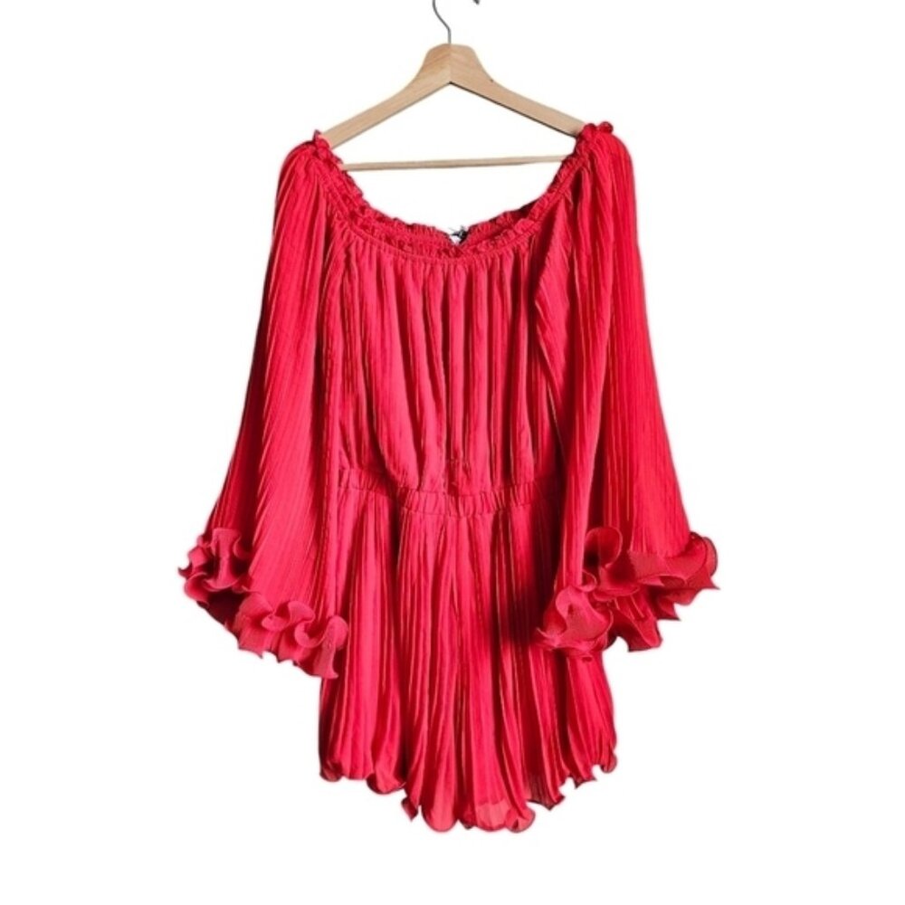 NEW endless rose red Long Bohemian Ruffle sleeve romper size medium